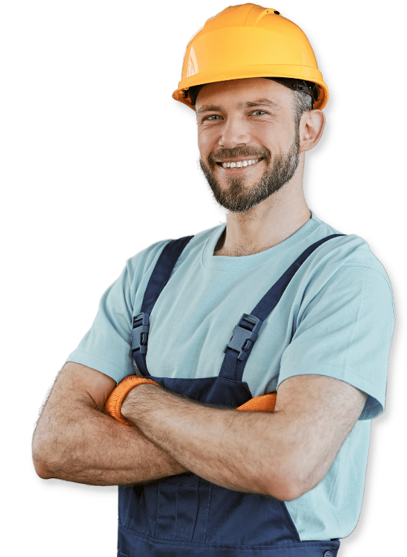 Operaio con tuta da lavoro e casco per la sicurezza giallo