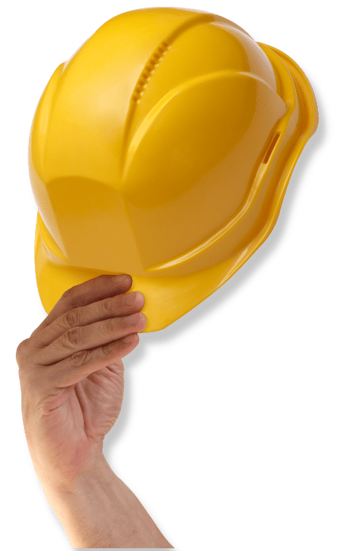 mano tiene casco giallo